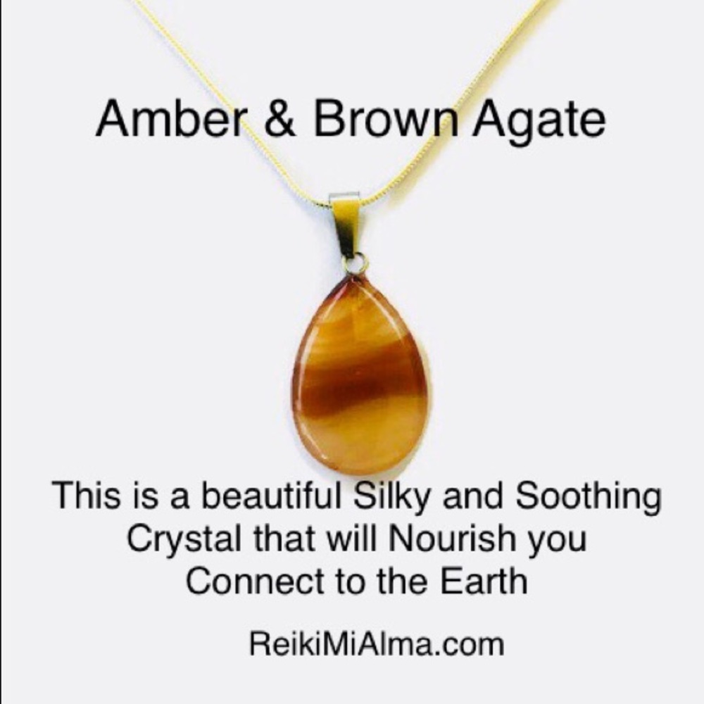 Amber & Brown Agate Reiki Infused Crystal Necklace
